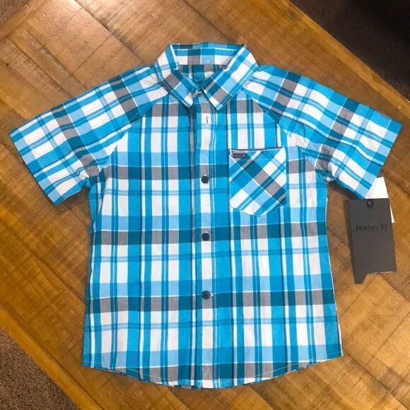 BNWT Hurley Boys Button Down Shirt, 3T, Multi-color - Blue, White, & Black - Picture 1 of 7